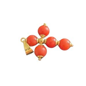 18K GOLD CORAL BEAD CROSS PENDANT